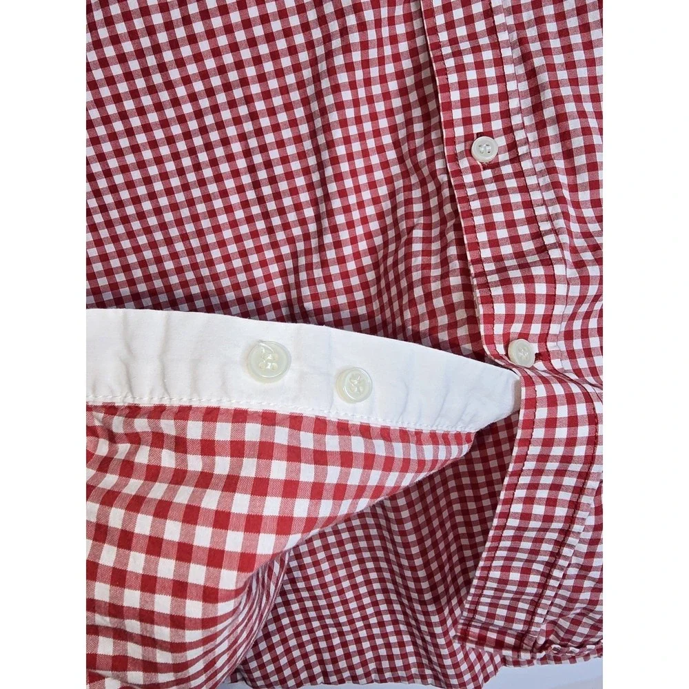 H&M Red and White Plaid dress‎ shirt button down long sleeve SZ: LARGE EUC